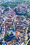 above view from helicopter at medieval old town of tallinn, estonia