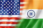 Mixed USA and India flag, three dimensional render, illustration