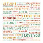 I love you card translated in different world languages