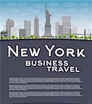New York city skyline with blue sky, clouds and copy space. Business travel concept. Vector illustration
