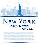 Outline New York city skyline with blue buildings and copy space. Business travel concept. Vector illustration