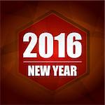 happy new year 2016 banner - red label with hexagon and text, holiday seasonal concept