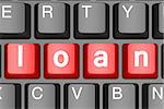 Red loan button on modern computer keyboard image with hi-res rendered artwork that could be used for any graphic design.