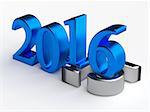 Blue 3d numbers of New Year 2016 over grey old 2015