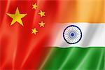 Mixed China and India flag, three dimensional render, illustration