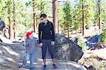 family of two hiking in lake tahoe area