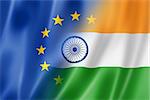 Mixed Europe and India flag, three dimensional render, illustration