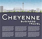 Cheyenne (Wyoming) Skyline with Grey Buildings and Blue Sky. Business travel concept. Vector Illustration