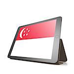 Tablet with Singapore flag image with hi-res rendered artwork that could be used for any graphic design.