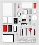 Office supplies mockup template, isolated on grey background