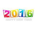 happy new year 2016 in flat colored tablets isolated over white background, holiday seasonal concept