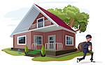 Thief robbed country house. Property insurance. Illustration in vector format