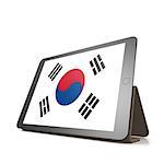 Tablet with South Korea flag image with hi-res rendered artwork that could be used for any graphic design.