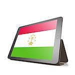 Tablet with Tajikistan flag image with hi-res rendered artwork that could be used for any graphic design.