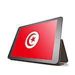 Tablet with Tunisia flag image with hi-res rendered artwork that could be used for any graphic design.
