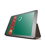 Tablet with Turkmenistan flag image with hi-res rendered artwork that could be used for any graphic design.