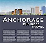 Anchorage (Alaska) Skyline with Grey Buildings, Blue Sky and copy space. Business travel concept. Vector Illustration