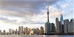 panorama of toronto downtown skyline at cloudy evening or morning