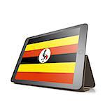 Tablet with Uganda flag image with hi-res rendered artwork that could be used for any graphic design.