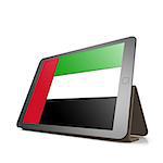 Tablet with United Arab Emirates flag image with hi-res rendered artwork that could be used for any graphic design.