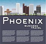 Phoenix Skyline with Grey Buildings, Blue Sky and copy space. Business travel concept. Vector Illustration