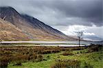 Remote mountains and lake below overcast sky, Loch Etive, Argyll Scotland