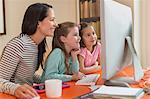 Mother and daughters using computer