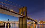 Night view of Manhattan and Brooklyn bridges, New York, USA