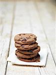 Stack of black forest cookies on tea towel