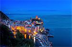 High angle view of Vemazza and coast at night, Italy