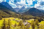 View of valley and mountains, Engadin, Switzerland