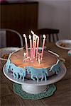 Birthday cake with lit candles