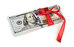 Stack of Cash With Red Bow Isolated on White background