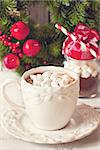 Hot chocolate with marshmallow for christmas holiday. Toned photo.