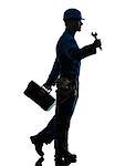 one  repairman worker silhouette in studio on white background