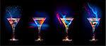 Bright  cocktails in glasses   isolated on the black