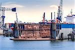 Drydock for maintenance and repair of ships in the port of Rotterdam, Netherlands