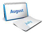 3d illustration of folding calendar with august month page