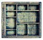 small vintage wood  case (typesetter drawer)  or shadow box with  dividers, isolated on white