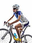 woman triathlon athlete  cyclist cycling on white background