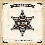 Vintage western sheriff badge in woodcut style. Editable EPS10 vector illustration.