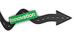 3d illustration of asphalt road with arrow and innovation sign