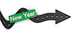 3d illustration of road with direction arrow and new year sign
