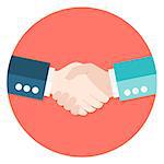 Illustration of Two Businessmen Shaking Hands Flat Circle Icon. Vector Illustration. Teamwork and Work Relationships