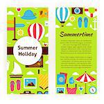 Vector Flyer Template of Flat Design Summer Holiday Concept Objects and Elements. Flat Style Design Vector Illustration of Brand Identity for Vacation and Beach Resort Promotion. Colorful Pattern for Advertising