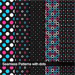 Vector seamless patterns with circles and dots. Creative set of simple patterns.
