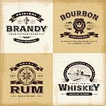 A set of fully editable vintage alcohol labels in woodcut style. EPS10 vector illustration.
