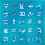 Business Chart Graph and Finance Line Icons Set over Polygonal Blurred Background. Vector Set of Line Art Modern Icons for Web and Mobile. Business Money Success and Office Items. Graph and Infographics Objects. Blurred Background.