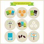 Flat Agriculture and Flowers Icons Set. Vector Illustration. Collection of Nature Garden Colorful Circle Icons. Spring Season and Gardening Concept.