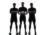 one caucasian rugby  men players  in studio  silhouette isolated on white background